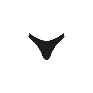 Gathered Deep V Thong Bikini Bottom - Twilight Black