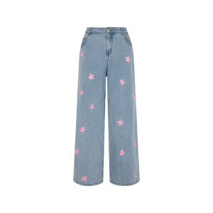 Straight Leg Embroidered Jean - Blossom Sky