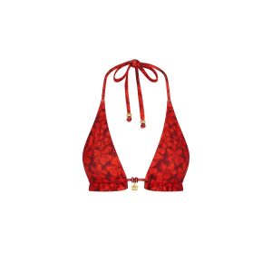 Frill Halter Bralette Bikini Top - Sassy Sangria