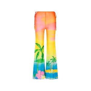 Mesh Flare Tie Pants - Bahama Breeze