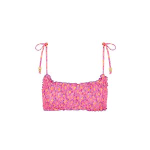 Shirred Crop Tie Bikini Top - Gelato Bloom