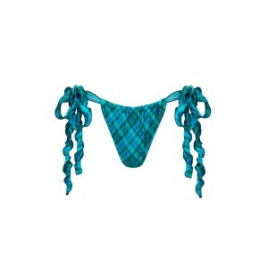 Lettuce Tie Ruched Thong Bikini Bottom - Tropic Dip