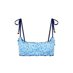 Shirred Crop Tie Bikini Top - Dream Flower