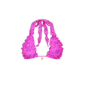 Lettuce Edge Halter Bikini Top - Bubble Berry